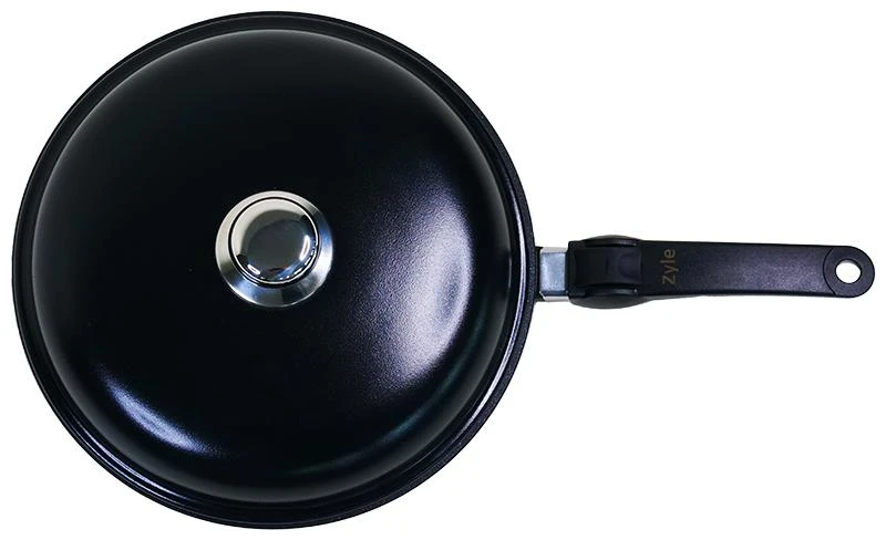 Apvalus juodas 28 cm dangtis su rankena