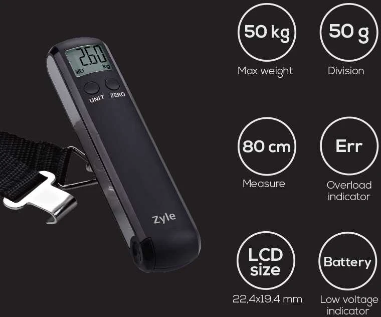 Kelioninės svarstyklės lagaminams Zyle, ZY940SC, sveria iki 50 kg, juodos