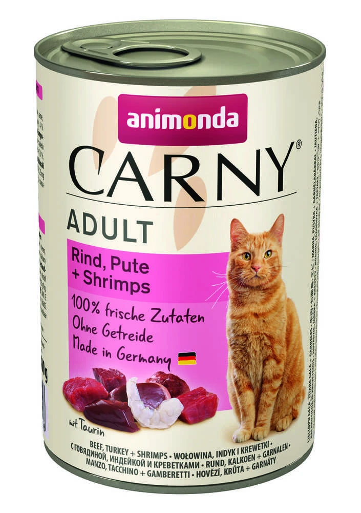 Animoda Animonda Carny adult 400g suaugusių kačių konservai su jautiena, kalakutiena ir krevetėmis