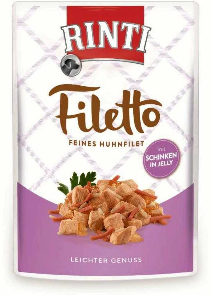 FINNERN GmbH end Co. KG Rinti Filetto šunų konservai su vištiena ir kumpiu 100 g, maišelyje
