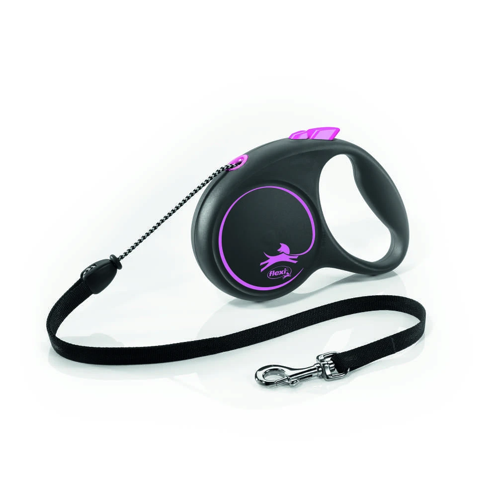 Flexi Black Design S pavadėlis šunims iki 12kg virvinis 5m rožinės spalvos