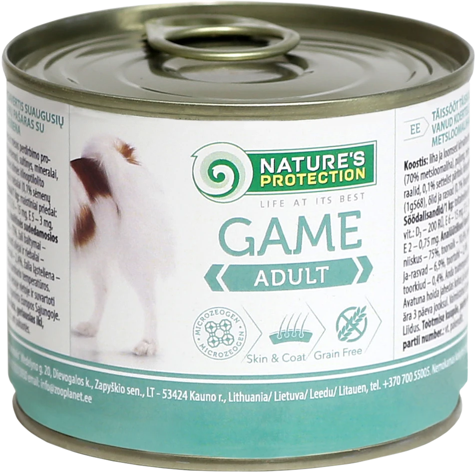 Lovely Hunter NATURE'S PROTECTION suaugusių šunų konservuotas pašaras su žvėriena, 200 g