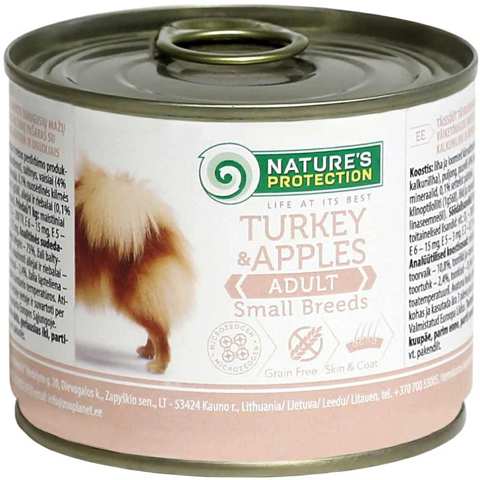 Natures Protection Lovely Hunter NP Dog Adult Small Breeds kalakutiena&Apples 200g konservuotas pašaras šunims