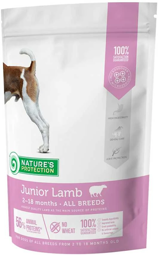 Nature's Protection Junior ėriena 500g, visų veislių jaunų šunų sausas pašaras su ėriena