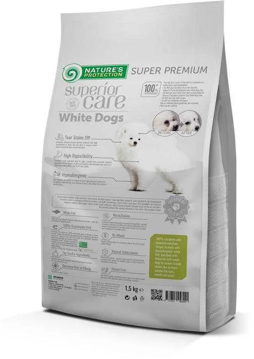 Nature's Protection Superior Care Baltas Dogs begrūdis su balta žuvimi Junior Small and Mini Breeds 1,5kg, mažų ir labai mažų veislių balto kailio jaunų šunų sausas begrūdis pašaras su balta žuvimi