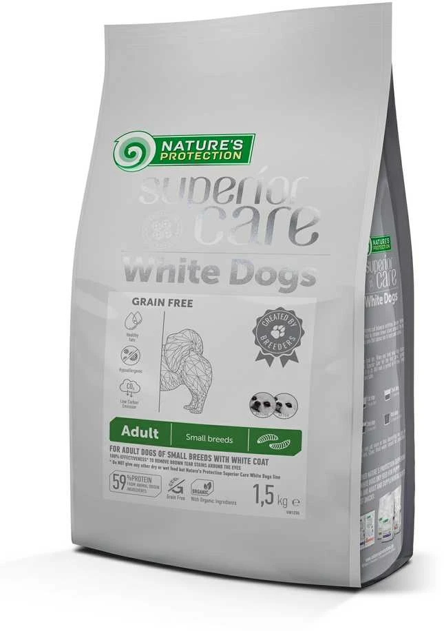 Nature's Protection Superior Care Baltas Dog begrūdis with Insect protein Adult Small Breed 1,5kg, begrūdis mažų veislių suaugusių baltakailių šunų pašaras su vabzdžiais