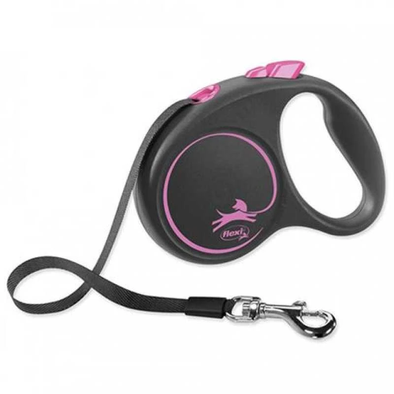 Flexi Black Design M pavadėlis šunims iki 25kg juostinis 5m rožinės spalvos