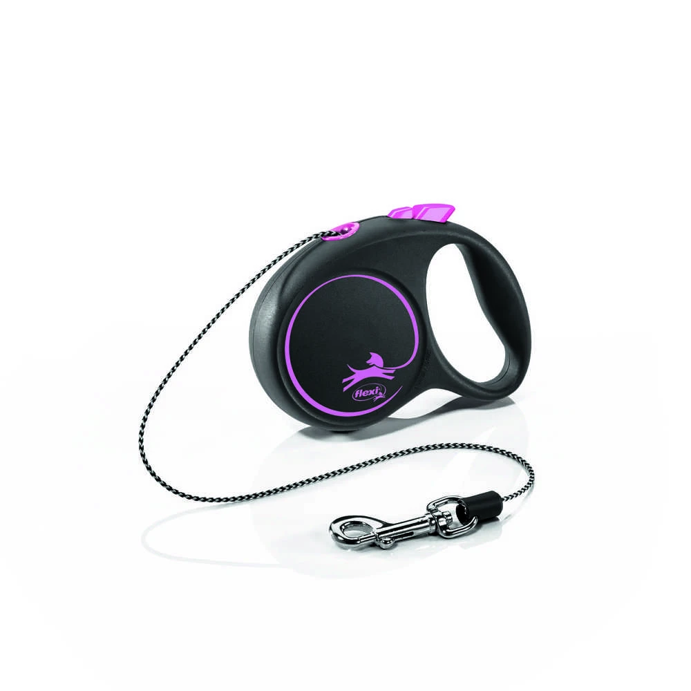 Flexi Black Design XS pavadėlis šunims iki 8kg virvinis 3m rožinės spalvos