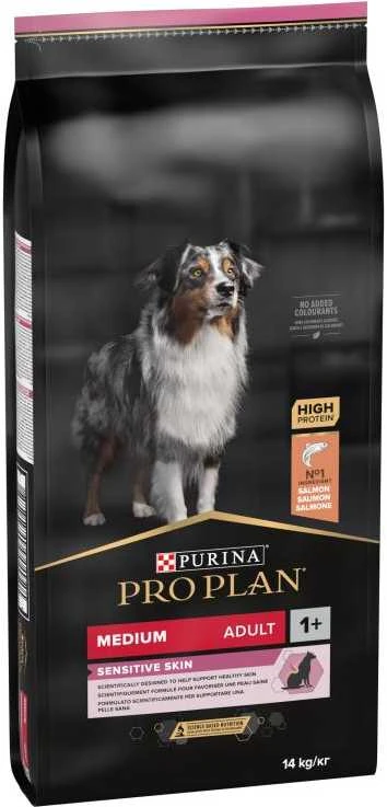 Purina Pro Plan OPTIDERMA dog adult Medium Sensitive Skin 14 kg, suaugusių vidutinių veislių, turinčių jautrią odą šunų sausas pašaras 12367239
