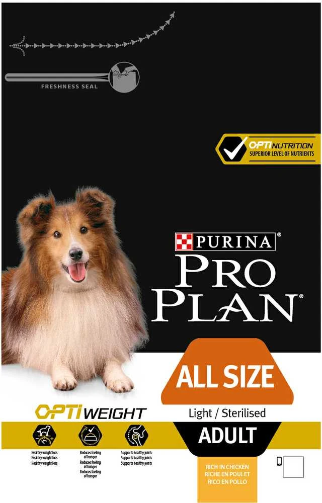 Purina Pro Plan OPTIWEIGHT All Sizes Adult Dog vištiena 14 kg, visų veislių suaugusių šunų sausas pašaras svoriui kontroliuoti