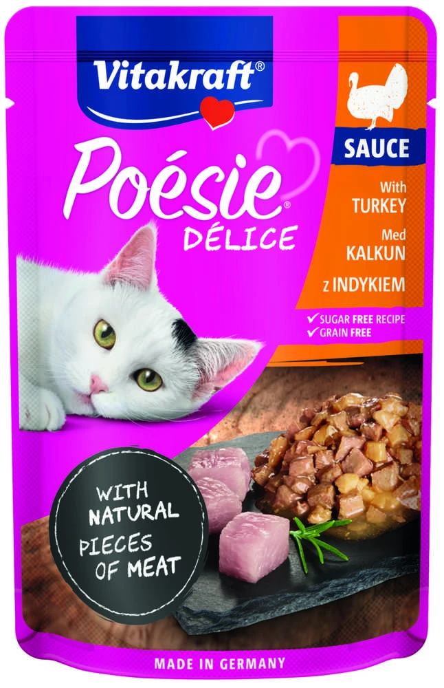 Vitakraft Chovex Sro VITAKRAFT POESIE DELICE, kačių konservuotas pašaras su kalakutiena, 85g, maišelyje
