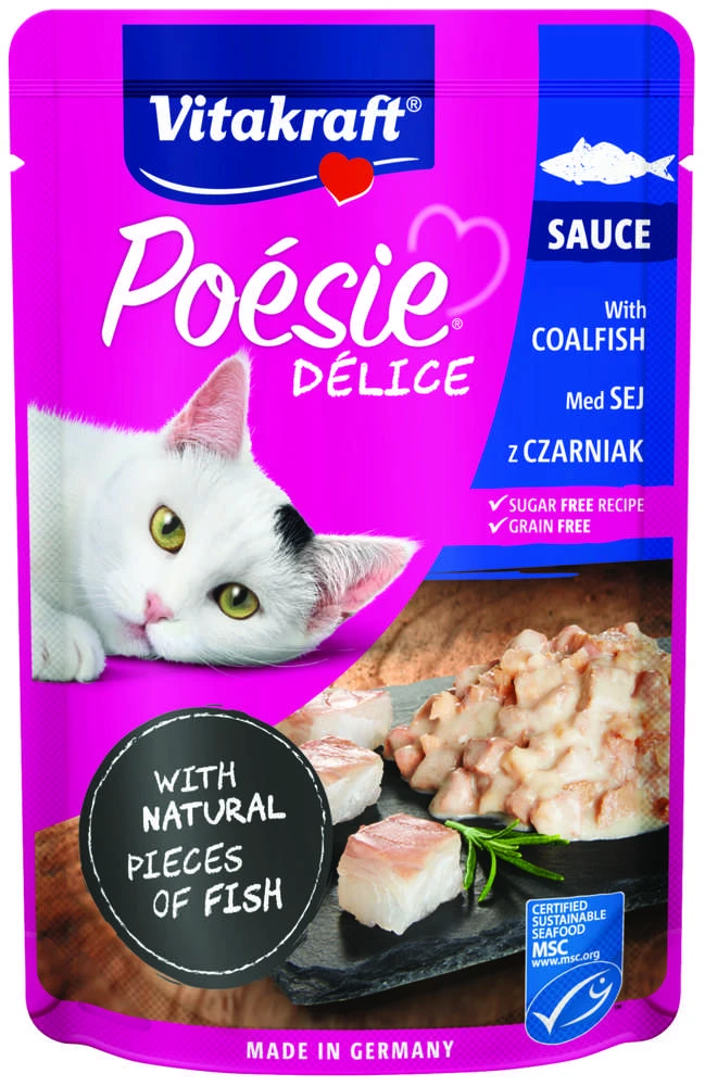 Vitakraft Chovex Sro VITAKRAFT POESIE DELICE, kačių konservuotas pašaras su ledjūrio menke, 85g, maišelyje