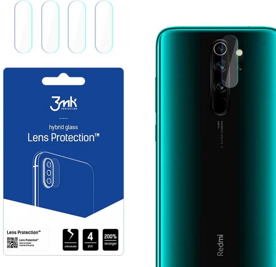 HIBRIDINIS STIKLAS 3MK LANKSTUSIS STIKLAS LĖŠAS XIAOMI REDMI NOTE 8 PRO KAMERAI 4 Vnt.