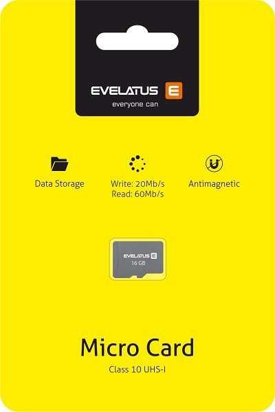„Evelatus“ universali mikro atminties kortelė SD 16 GB 3.0 EMC01, 20 Mb/s, R: 60 Mb/s