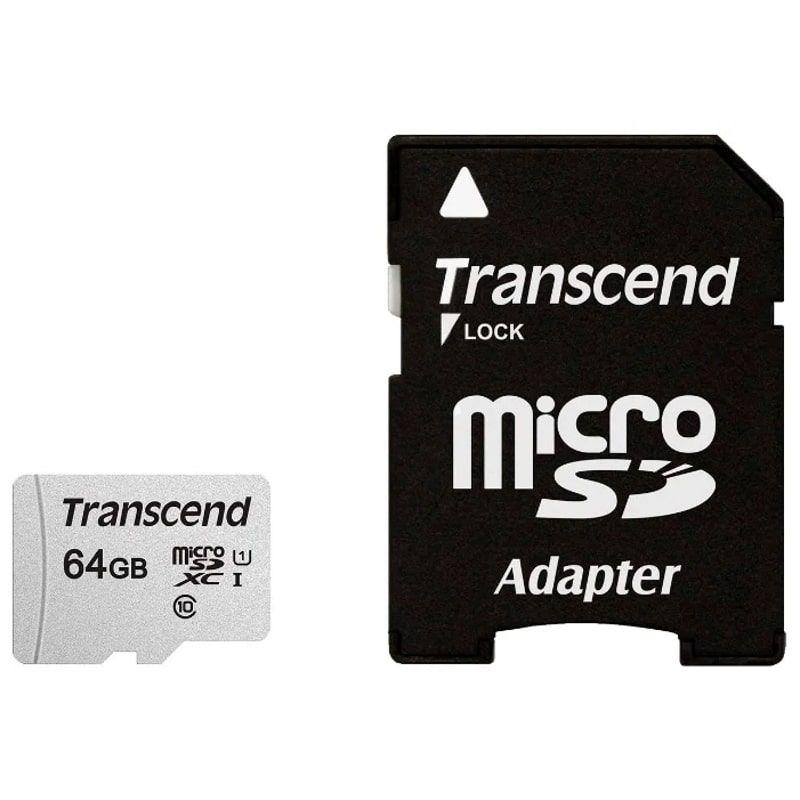 Atminties kortelė su adapteriu Transcend microSDXC USD300S 64GB CL10 UHS-I iki 95MB/S