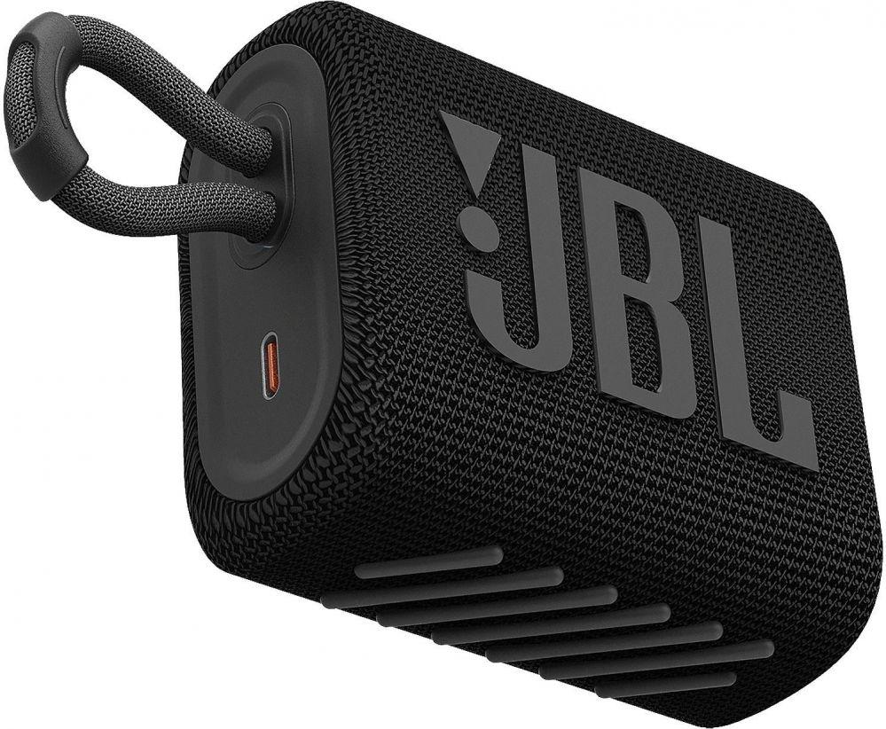JBL GO 3 nešiojama kolonėlė, Atspari vandeniui, Juoda