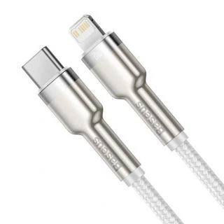 „Baseus“ didelio tankio pintas greito įkrovimo duomenų kabelis Type-C iki Lightning PD 20W 2m Baltas (Baltas)