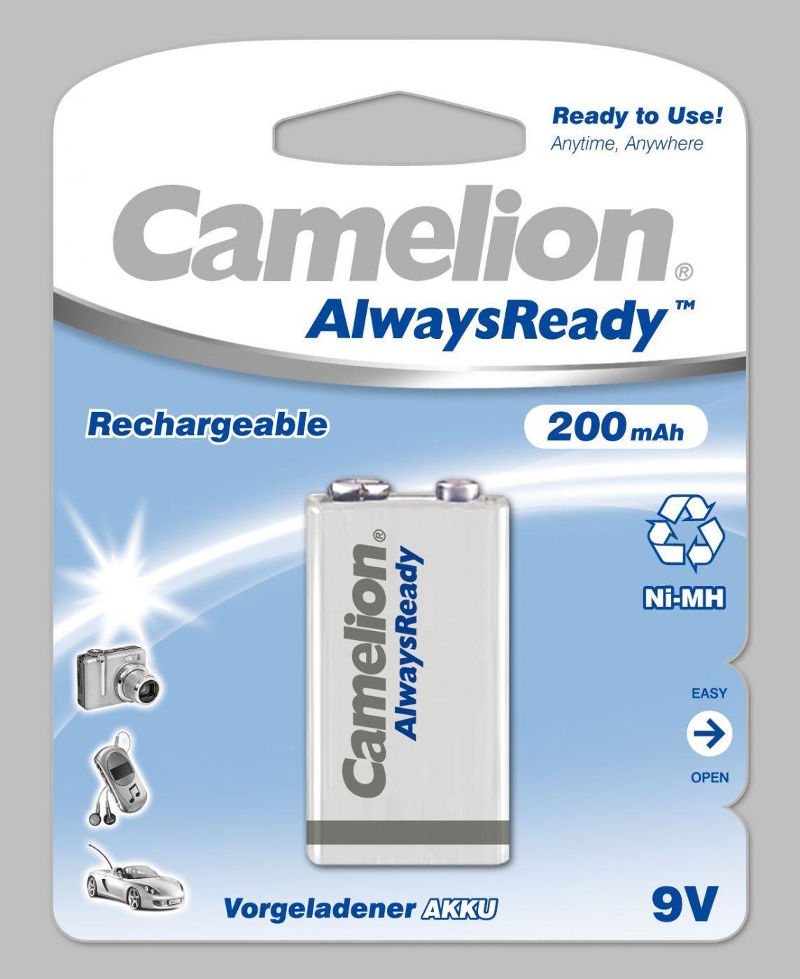 Camelion | 9V/6HR61 | 200 mAh | „AlwaysReady“ įkraunamos baterijos Ni-MH | 1 vnt.