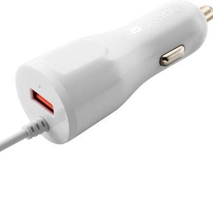CANYON automobilinis įkroviklis C-033 2.4A/USB-A su integruotu „Lightning“ Baltas