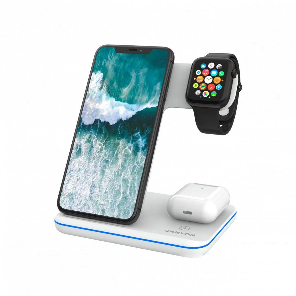 Universalus Belaidis įkroviklis Canyon 3in1 Wireless Charger WS-303, tinka  vienu metu įkrauti Apple Watch, iPhone ir Airpods | Varle.lt