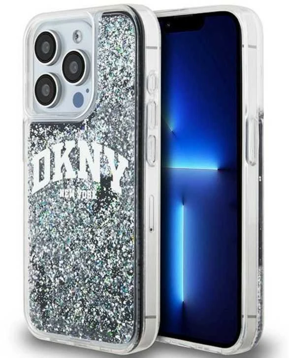 DKNY DKHCP15XLBNAEK Apple iPhone 15 Pro Max 6.7″ juodos spalvos kietas dėklas Liquid Glitter Big Logo