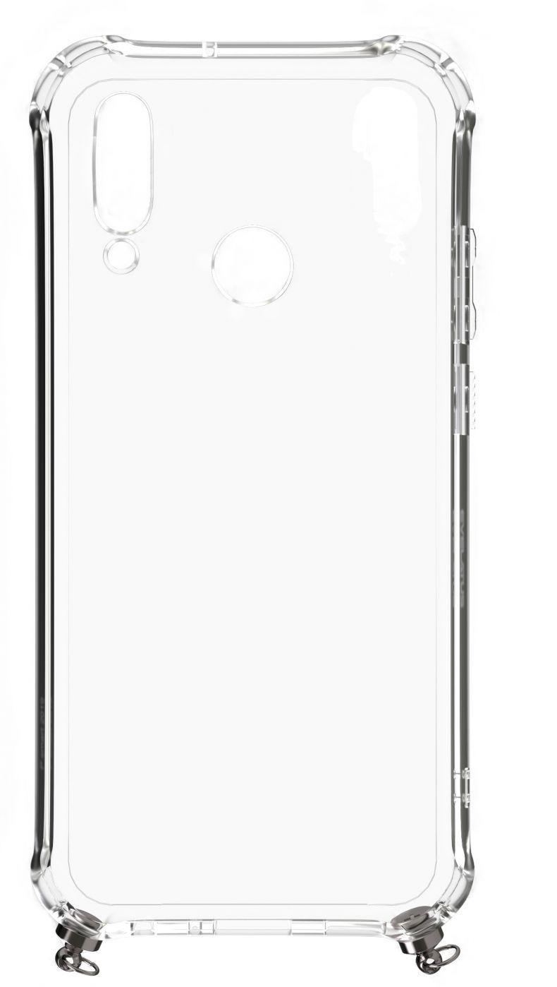 Dėklas Evelatus Huawei P30 Lite Silicone Transparent with Necklace TPU Strap Sidabrinis