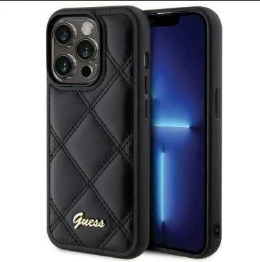 Guess GUHCP15XPSQSQSK Apple iPhone 15 Pro Max6.7" juodos spalvos harddėklas Quilted Metal Logo