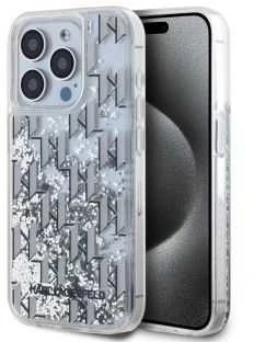 Karl Lagerfeld Liquid Glitter Monogram Gradient dėklas telefonui Apple iPhone 15 Pro Max baltos spalvos