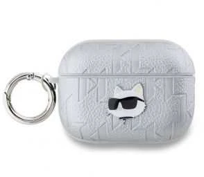Karl Lagerfeld PU Embossed Choupette Head dėklas ausinėms AirPods Pro 2 sidabrinės spalvos