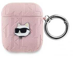 Karl Lagerfeld KLA2PGCHPP AirPods 1/2 dėklas rožinės spalvos Monogram Choupette Head