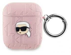 Apple AirPods Karl Lagerfeld Cover Monogram Karl Head ausinių dėklas rožinės spalvos