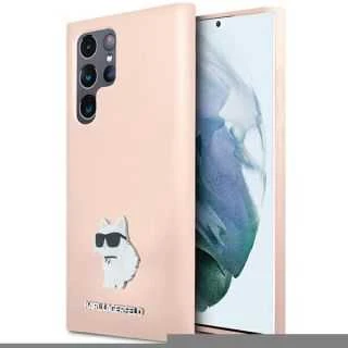 Dėklas Karl Lagerfeld KLHCS23LSMHCNPP S23 UltraS918 rožinės spalvos Silicone Choupette Metal Pin