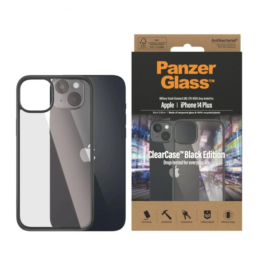 Panzer Glass PanzerGlass | ClearCase su Juodas rėmeliu | Byla | Apple | iPhone 14 Plus | Juodas | Karinio laipsnio standartas; Atsparus įbrėžimams; Atsparus smūgiams; Antibakterinis; 100% perdirbta rėmo medžiaga