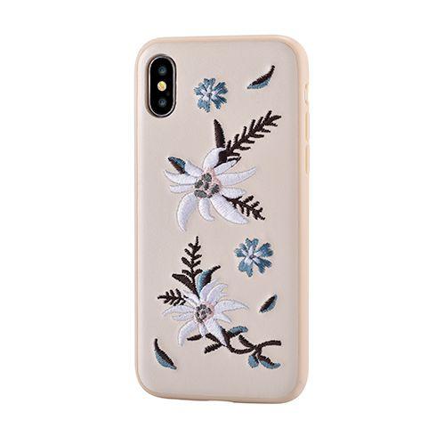 Devia gėlių siuvinėjimo Jalam silikoninis dėklas, skirtas Apple iPhone X / XS Baltas