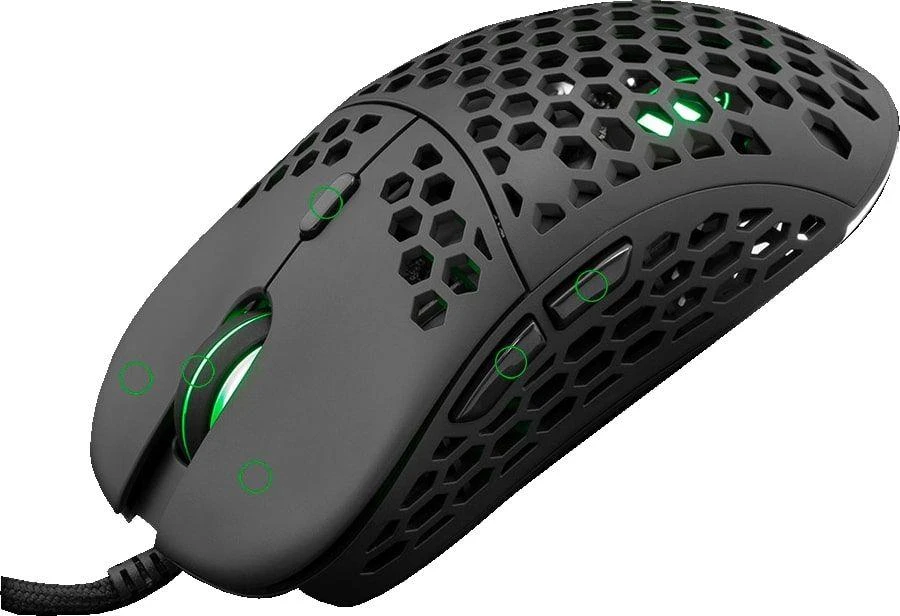 Itin lengva Žaidimų pelė eShark Naginata Black, 60g, Pixart PMW3389 jutiklis, su RGB pašvietimu