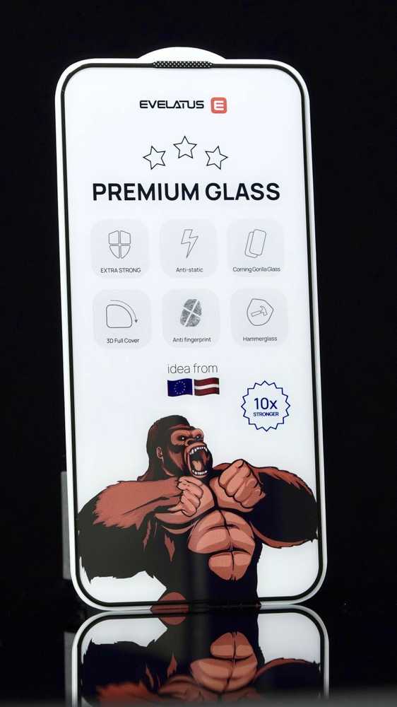 Evelatus Apple Apsauginis stiklas Apple iPhone XR/11 Corning Gorilla Glass antistatinis 3D pilnas dangtelis 10 kartų tvirtesnis EVEAIXR11PF