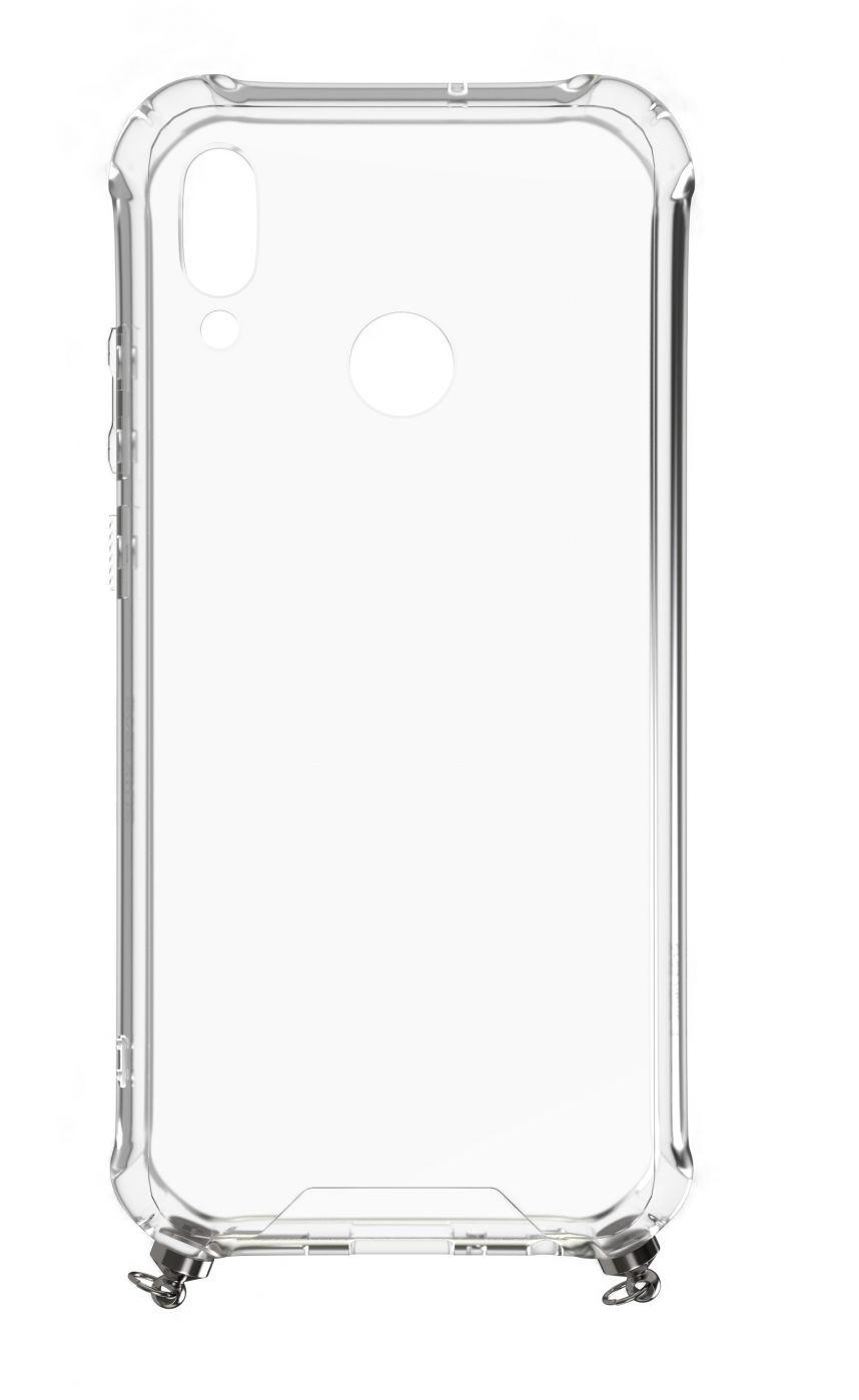Dėklas Evelatus Huawei P Smart 2019 Silicone Transparent with Necklace TPU Strap Sidabrinis
