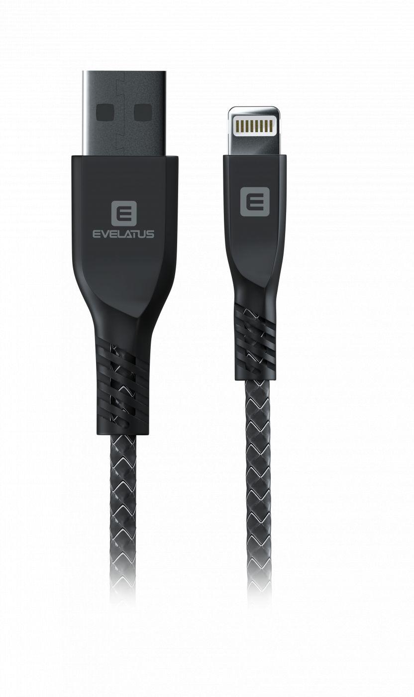 Kabelis USB Evelatus USB-A - Lightning 1 m Juodas