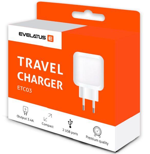 Įkroviklis Evelatus ETC03 2x USB-A 3.4 A