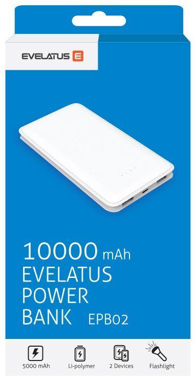 Evelatus Zewnętrzny išorinė baterija Universal Power Bank EPB02 10000mAh Baltas (EPB02W)