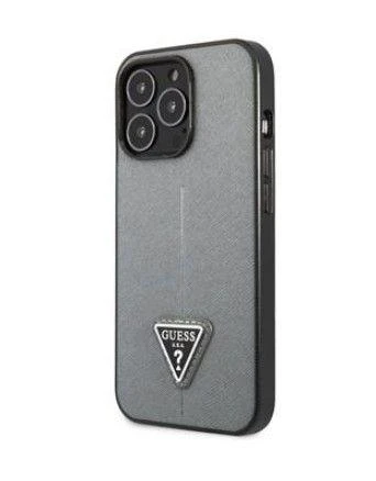Guess GUHCP13LPSATLG iPhone 13 Pro / 13 6,1 colio sidabrinis kietas dėklas SaffianoTriangle logotipas