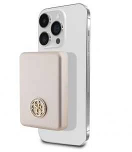 „Guess“ indukcinė išorinė baterija 15W GUPBM5AL4DMD 5000mAh aukso spalvos „MagSafe 4G“ su metaliniu logotipu