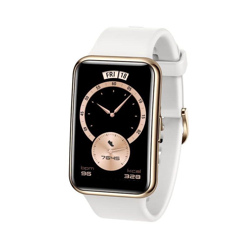 Išmanusis laikrodis Huawei Watch Fit ''Elegant Edition'', Auksinės spalvos  su baltos spalvos silikoniniu dirželiu | Varle.lt