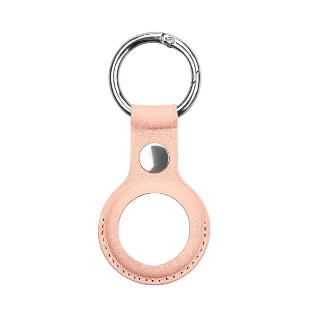 Smart tag aksesuārs iLike AirTag PU Leather Key Ring Keychain Case Rožinė