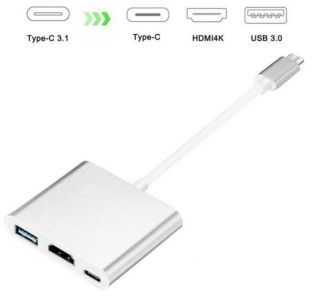 iLike HD1 3in1 USB-C (Type-C) Ligzdas uz HDMI 4K / USB 3.0 / USB-C Siev. Audio &amp; Video Kabeļa Adapteris Sudraba (OEM)