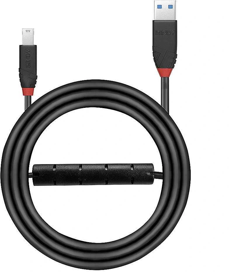 USB Kabelis - LINDY USB 3.0 A/B Aktyvus Prailginimas, 5Gbps, 10 m, Juodas
