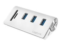 LOGILINK CR0045 LOGILINK - USB 3.0, 3 prievadų šakotuvas, su kortelių skaitytuvu ir aliuminio korpusu