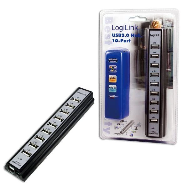 LogiLink Prisijungti | USB 2.0 Hub-10 prievadas su maitinimo adapteriu