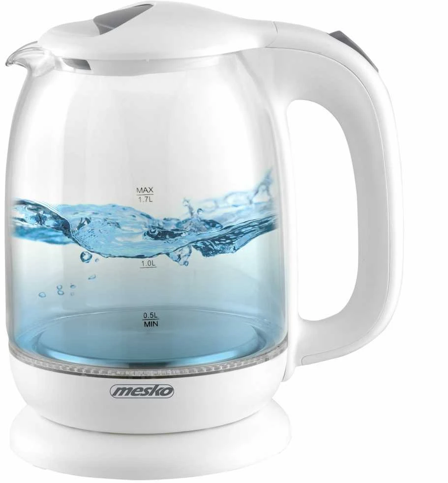 Mesko | Virdulys | MS 1302w | Elektrinis | 2200 W | 1,7 l | Stiklas | 360° sukamasis pagrindas | Baltas