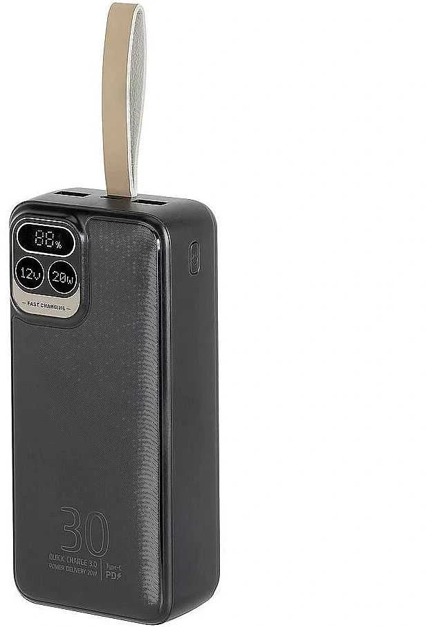 „Rivacase“ nešiojama baterija, 30 000 mAh, USB-C, 20 W, LCD, 1 x USB-C PD, 20 W, 2 x USB-A, QC 3.0, 18 W, juoda